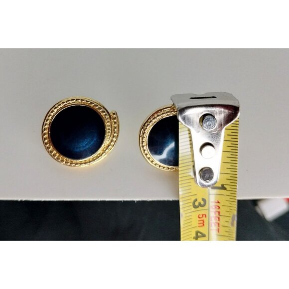 Vintage Trifari Gold Tone Lucite Blue Iridescent Earring Retro Statement Jewelry - Picture 3 of 16